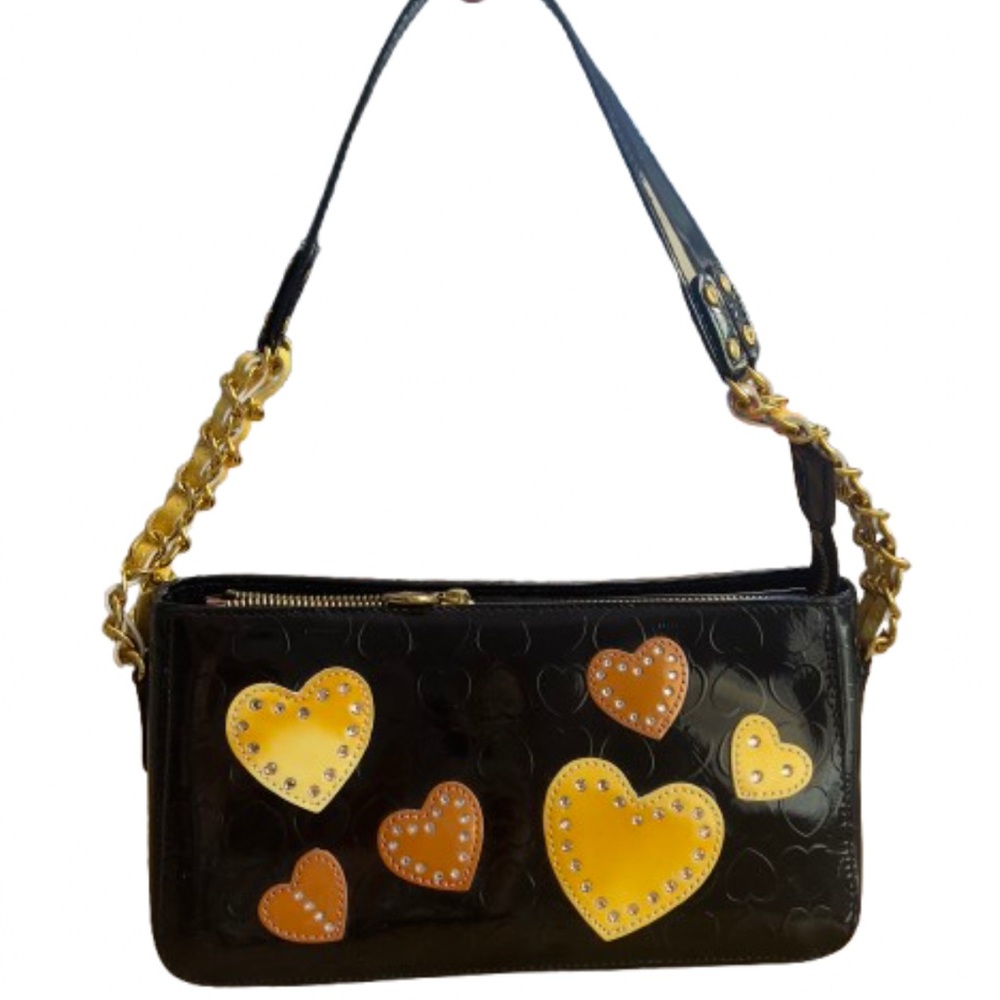 Lovcat Paris Handbag Patent Leather Black Ombre Hearts Chain Link Chain Small